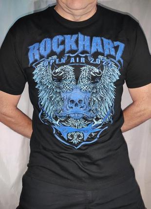 Стильная стоковая катон фирменная футболка rock rockhars aagle guitasr blue..л