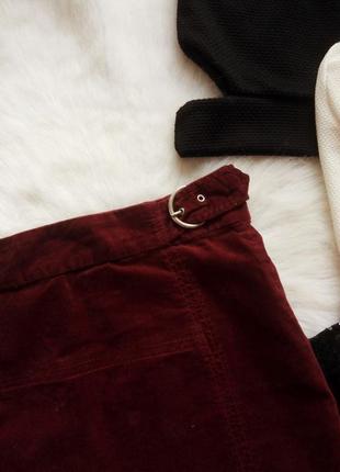 Бордовая марсала короткая вельветовая мини юбка с поясами zara5 фото
