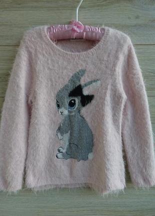 Пушистый свитер h&m свитер травка с зайкой 6-8л