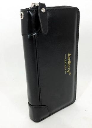 Кошелек с блоком для карт baellerry leather black, горизонтальная барсетка-клатч ym-631 гладкой коже