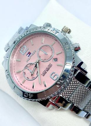 Часы женские наручные тоmmy нilfigеr (томми хилфигер), серебро с розовым циферблатом ( код: ibw901sp )2 фото