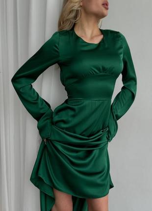 Шелковое силуэтное платье макси со шнуровкой на спинке и длинными рукавами шелк армани я🔥5 фото