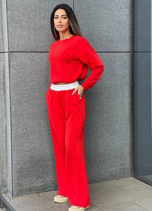 Костюм женский спортивный двухнитка 42-48 деним (голубой), красный, черный