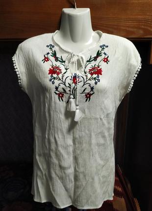 Вышиванка с коротким рукавом,блуза с вышивкой 44-46 р