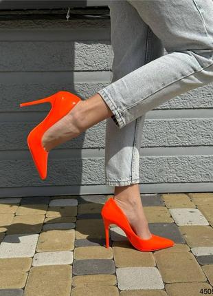 Оранжевые женские туфли лодочки лак в горсть4 фото