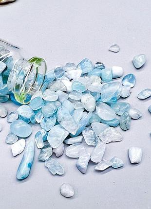 Крихта аквамарин 5-7 мм без отвору, галтовка з натурального каменю, ціна за 10 грам