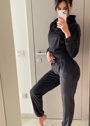 Костюм женский спортивный велюр 42-48 голубой, барби (розовый), мятный, черный.5 фото