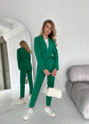 Классический костюм 4-я футболка пояс прямой длинный пиджак прямые брюки брюки женский широкие кант высокая посадка зауженные