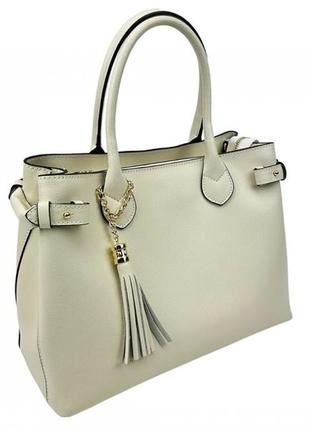 Сумка тоут італія шкіряна світла бежева жіноча 7f-it-7611b