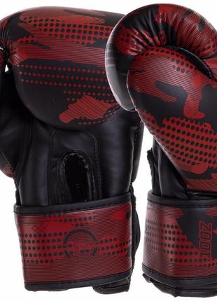 Перчатки боксерские на липучке zelart (8,10,12 oz) полиуретан bo-3397 красный камуфляж