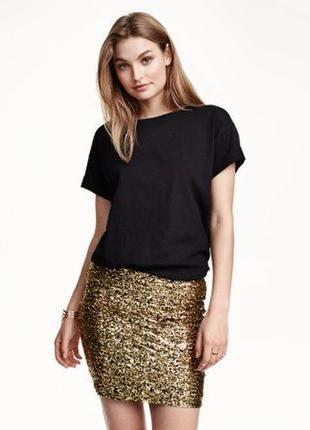 Яркая юбка с золотыми бронзовыми пайетками блестками короткая стрейч блестящая батал h&m1 фото