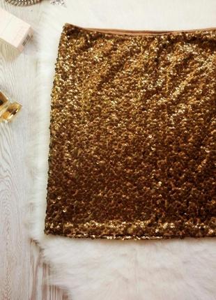 Яркая юбка с золотыми бронзовыми пайетками блестками короткая стрейч блестящая батал h&m3 фото