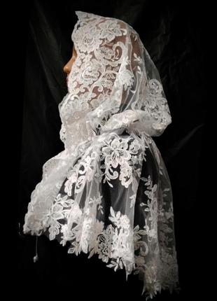 Платок праздничный в храм на крестины венчания палантин накидка к церкви платье-капюшон