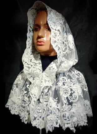 Платок праздничный в храм на крестины венчания палантин накидка к церкви платье-капюшон