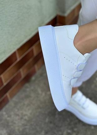 Стильні білі кеди на платформі на липучках😻😻😻