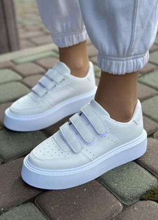 Стильні білі кеди на платформі на липучках😻😻😻