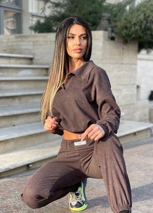 Спортивный костюм женский микровельвет 42-48 шоколад (коричневый), серый, черный, изумруд (зеленый)4 фото