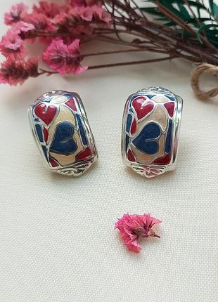 Винтажные клипсы, эмаль, сердца, винтаж