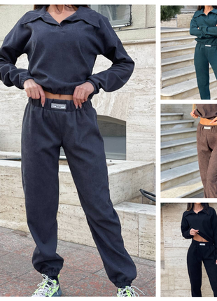 Спортивный костюм женский микровельвет 42-48 шоколад (коричневый), серый, черный, изумруд (зеленый)7 фото