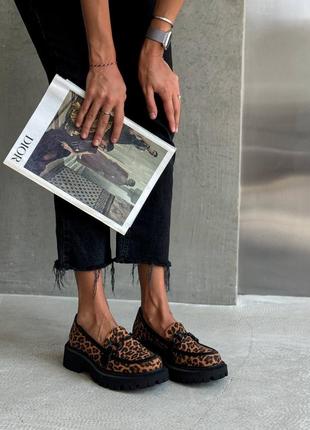 Натуральні шкіряні леопардові трендові лофери