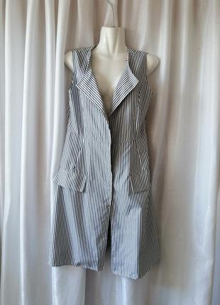 Кардиган жилетка на запах з тонкої тканини в смужку накладні кишені обманки виміри плечі від шва до