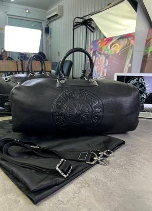 Дорожня сумка чорна chrome hearts із натуральної шкіри c798
