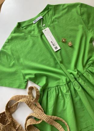 Новое зеленое коттоновое платье zara размер s платье плате зара хлопок5 фото