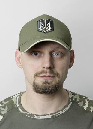 Бейсболка хаки с вышитой аппликацией тризубом (размер 57-58) с регулировкой размера мужская/женская