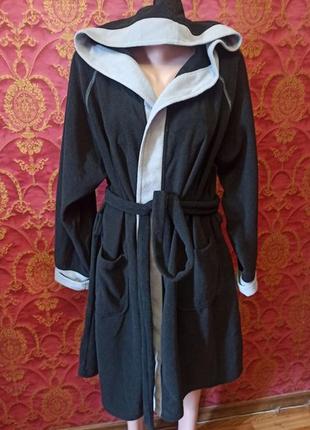 Теплый флисовый халат с капюшоном размер м