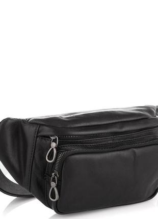 Сумка бананка на пояс кожа натуральная черная 7310a