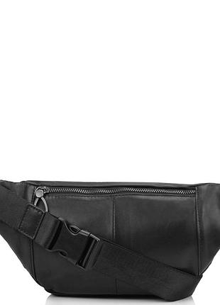 Сумка бананка на пояс кожа натуральная черная 7310a