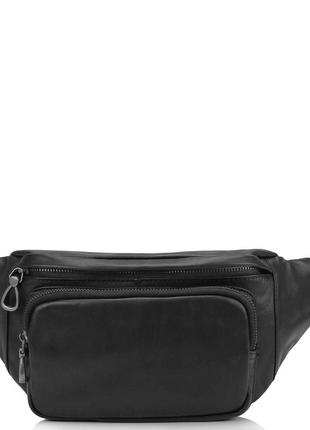 Сумка бананка на пояс кожа натуральная черная 7310a