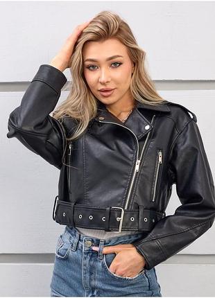 Женская черная косуха, куртка оверсайз из искусственной кожи