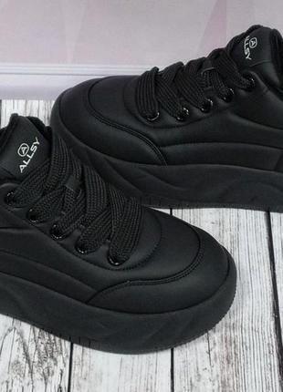 Женские allsy (lonza) кожаные черные зимние кроссовки