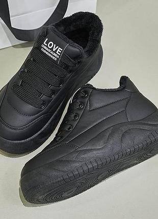 Женские allsy (lonza) кожаные черные зимние кроссовки