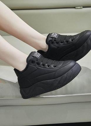 Женские allsy (lonza) кожаные черные зимние кроссовки