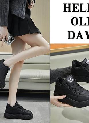 Женские allsy (lonza) кожаные черные зимние кроссовки