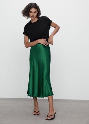 Шелковая юбка изумрудная zara миди юбка в баявом стиле зеленая юбка из вискозы