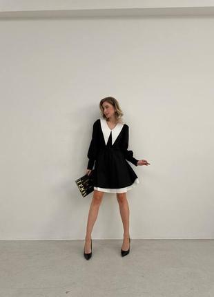 Класична чорна сукня з білим комірцем, плаття міні з коміром венсдей, сукня венздей,...