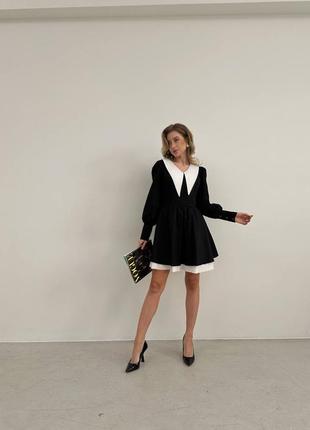 Класична чорна сукня з білим комірцем, плаття міні з коміром венсдей, сукня венздей,...