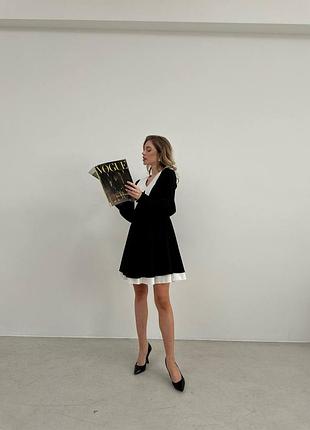 Класична чорна сукня з білим комірцем, плаття міні з коміром венсдей, сукня венздей,...