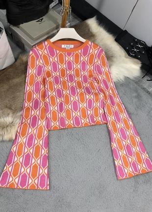 Благородный изысканный лонгслив с принтом джемпер