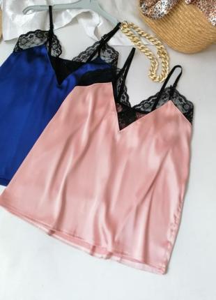 Майка атлас з мереживом ніжна приємна струменева тканина