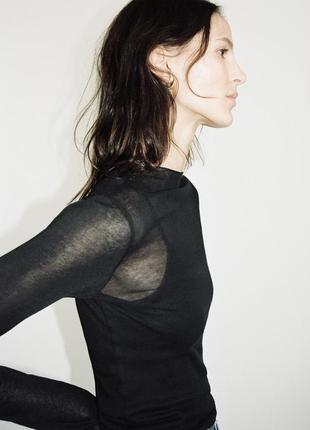 Новий чорний напівпрозорий лонгслів zara чорний бавовняний лонгслів легкий лонгслів у мінімалістичному стилі базовий лонгслів