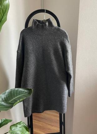 Подовжений сірий светр zara з високим коміром, розмір s-m3 фото