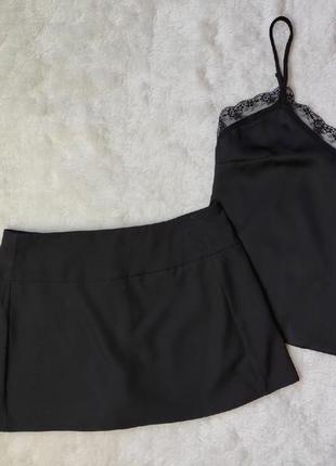 Черная короткая теннисная классическая юбка с шортами шорты с юбкой мини юбка школьная3 фото