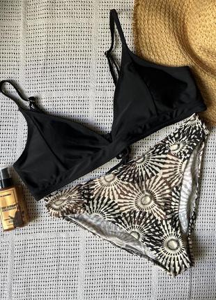Раздельный черный купальник на завязках shein