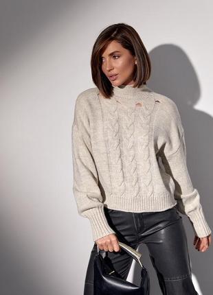 В'язаний жіночий светр із косами — бежевий колір, l (є розміри)10 фото