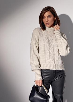 В'язаний жіночий светр із косами — бежевий колір, l (є розміри)6 фото