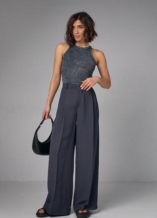 Женские широкие брюки-палаццо со стрелками - темно-серый цвет, l (есть размеры)3 фото